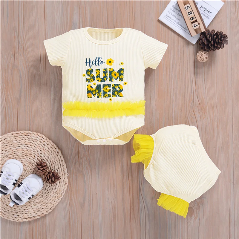 

2pcs 0-2Years Baby Girls Cotton Clothes Sets,Children Kids Girls Cute Short Sleeve Letter Print Bodysuit+Ruffle Bloomers Outfits