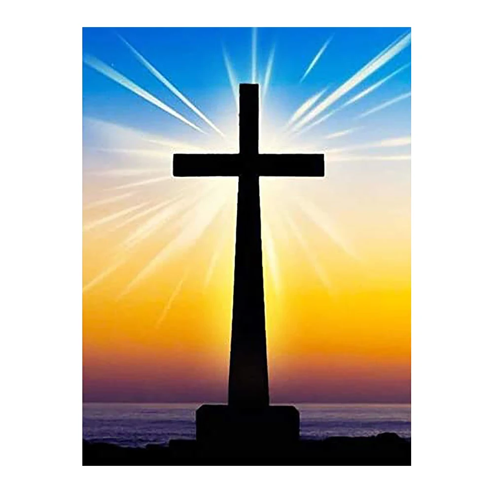 

Religious Christ Cross Beautiful Landscape Diamond Painting Round Full Drill Nouveaute DIY Needlework Mosaic Embroidery 5D