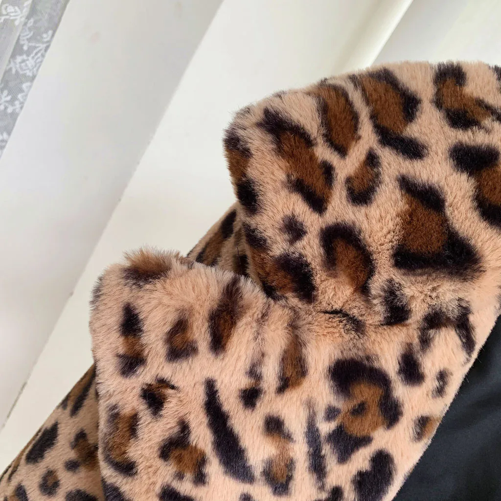 2020 Autumn Winter Loose Medium Short Windbreaker Lamb Coat Leopard Print Plush Women | Женская одежда