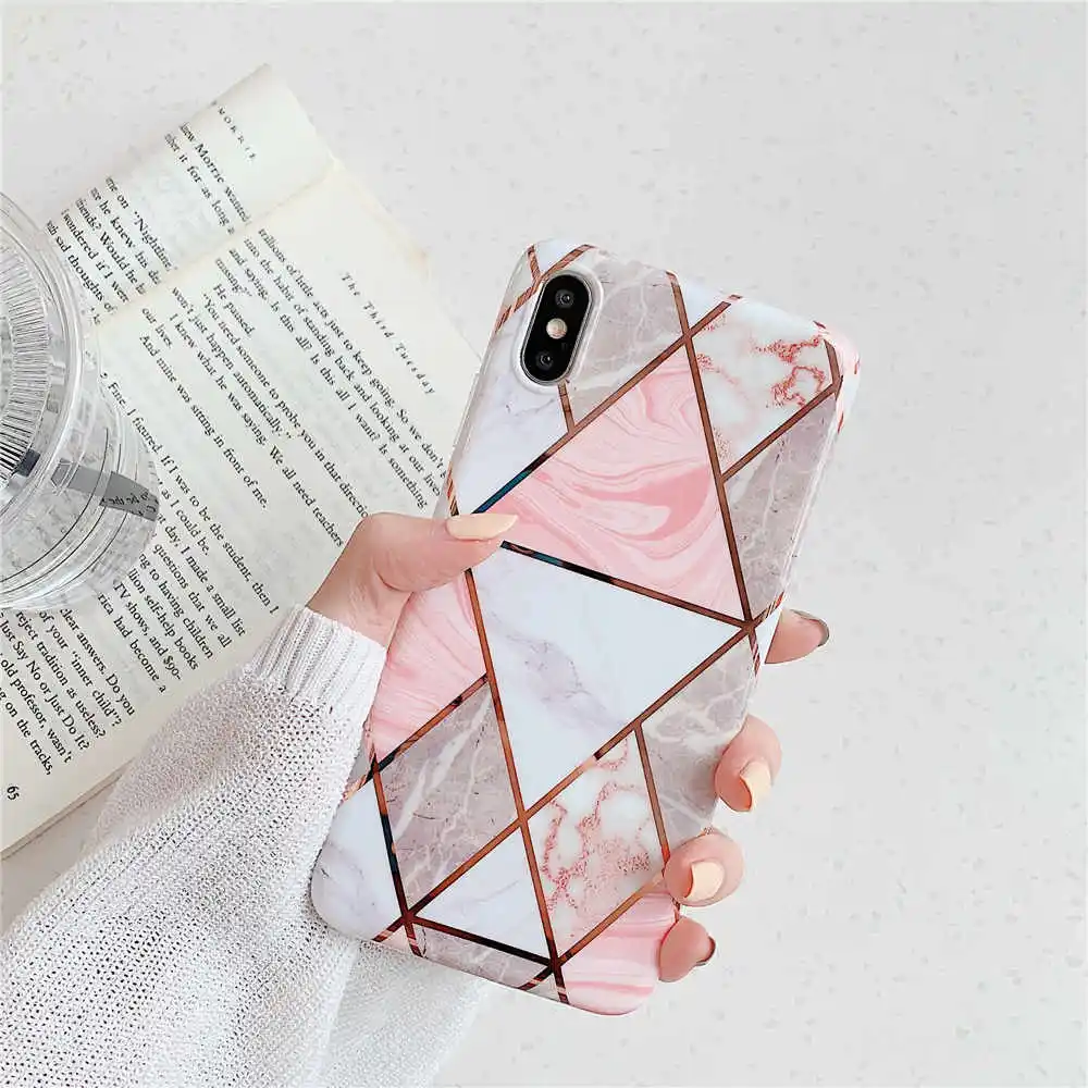 Pink white Покрытие геометрический мраморный чехол для iphone 7 XR 11 Pro Max чехол для iphone X XS Max 8 7 6 6S Plus чехол для телефона силиконовый мягкий чехол - Цвет: Pink white