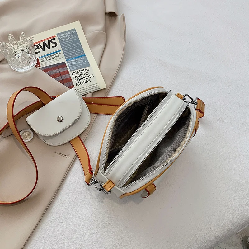 

Small Contrast Women Messenger Bag with Coin Purses and Handbags 2 Pcs/Set Clutch Crossbody Bag Lady Luxury Leather Shoulder Bag