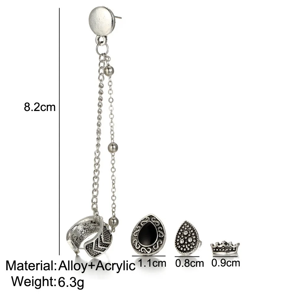 Винтажный набор серьги богемные Ретро стиль четыре части Корона капли воды цепи