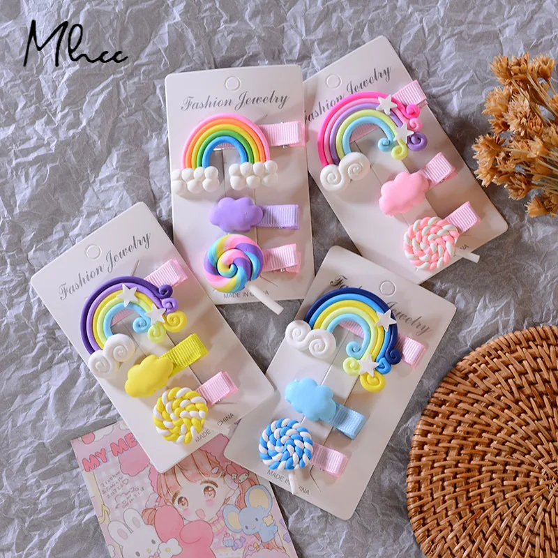 

3pc/set Cute Kids Accessories Cartoon Rainbow Hairpins New Girl Cloud Lollipop Bobby Pin Hair Clips For Girls Children Headband