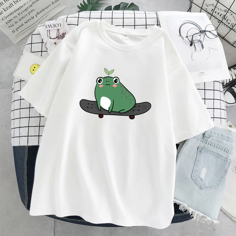 

2021 Summer New Fashion Cartoon Frog Print Cute Wind Cartoon Pattern Women's T-shirt Loose Short Sleeve Fashion Casual Women