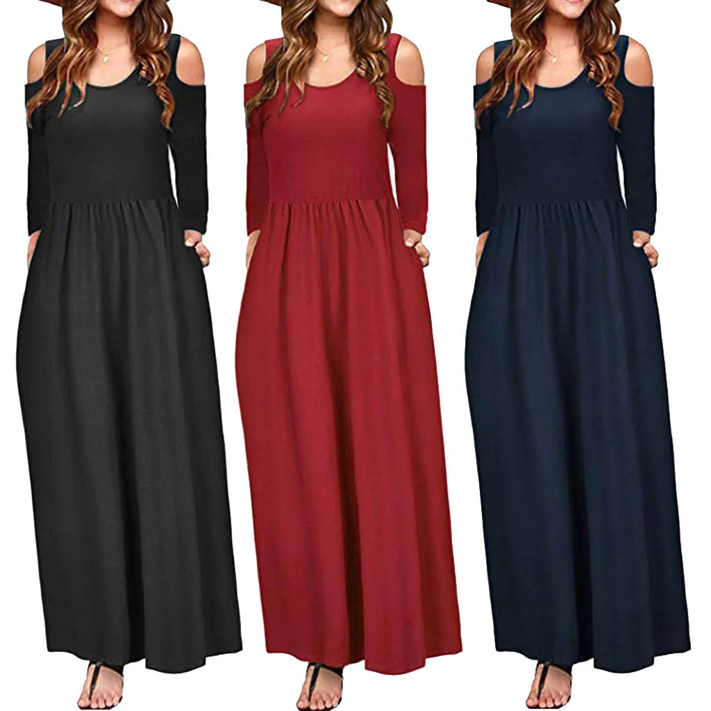 Женское однотонное платье с принтом Элегантное Длинное Платье макси открытыми