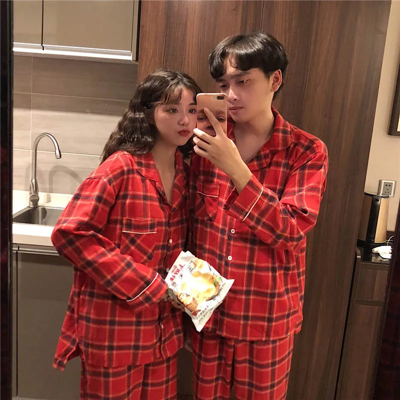 2019 пижамы для мужчин и женщин милые свежие с отворотом пар весенний осенний