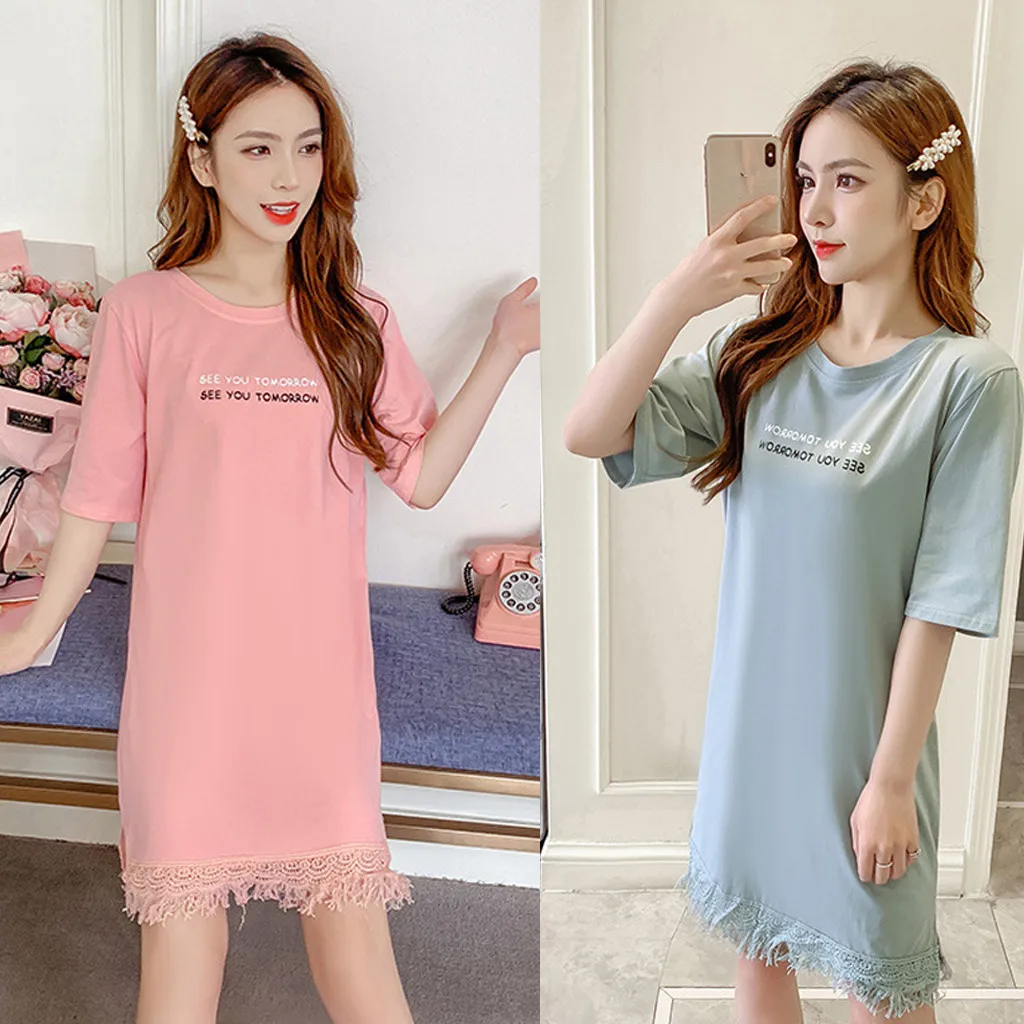 Женская летняя футболка Корейская длинная с буквенным принтом Повседневное