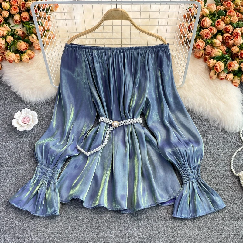SINGREINY Women Design Korean Blouse Slash Neck Long Sleeve Casual Loose Tops Autumn Chic Sexy Off Shoulder Streetwear Blouses | Женская