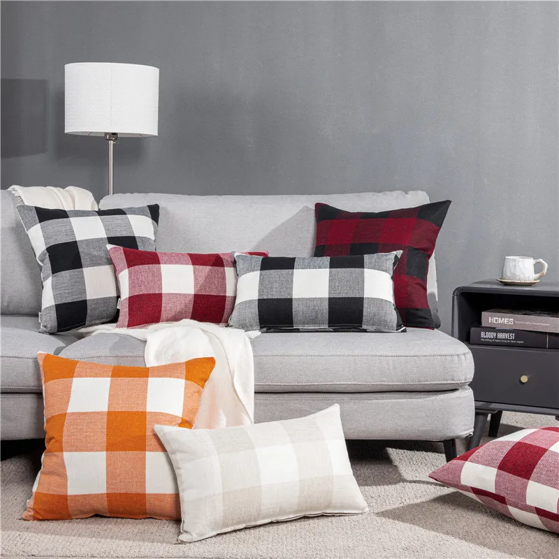 

Plaid Pattern Cushion Cover Modern Fashion Lattice for Sofa Bedroom Car Livingroom Home Pillow Case Decorative Black White Khaki