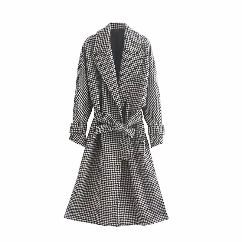 plaid Винтажные Женские клетчатые длинные пальто Модные женские куртки в клетку с поясом женские зимние повседневные пальто женственные девушки шик - Цвет: plaid