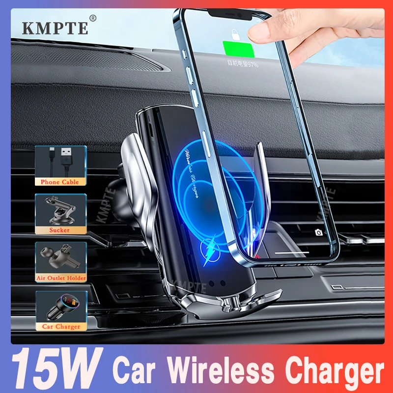 

KMPTE 15W Car Wireless Charger Infrared Sensor Qi Wireless Charger in Car Air Vent Mount Holder Wireless Charging Phone Charger