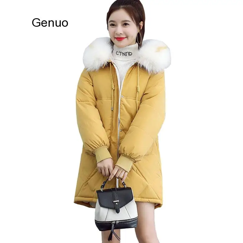 New Autumn Winter Medium Length Hooded Women Parka Solid Zipper Long Sleeve Thick Outwear Coat Jacket Fashion Cotton