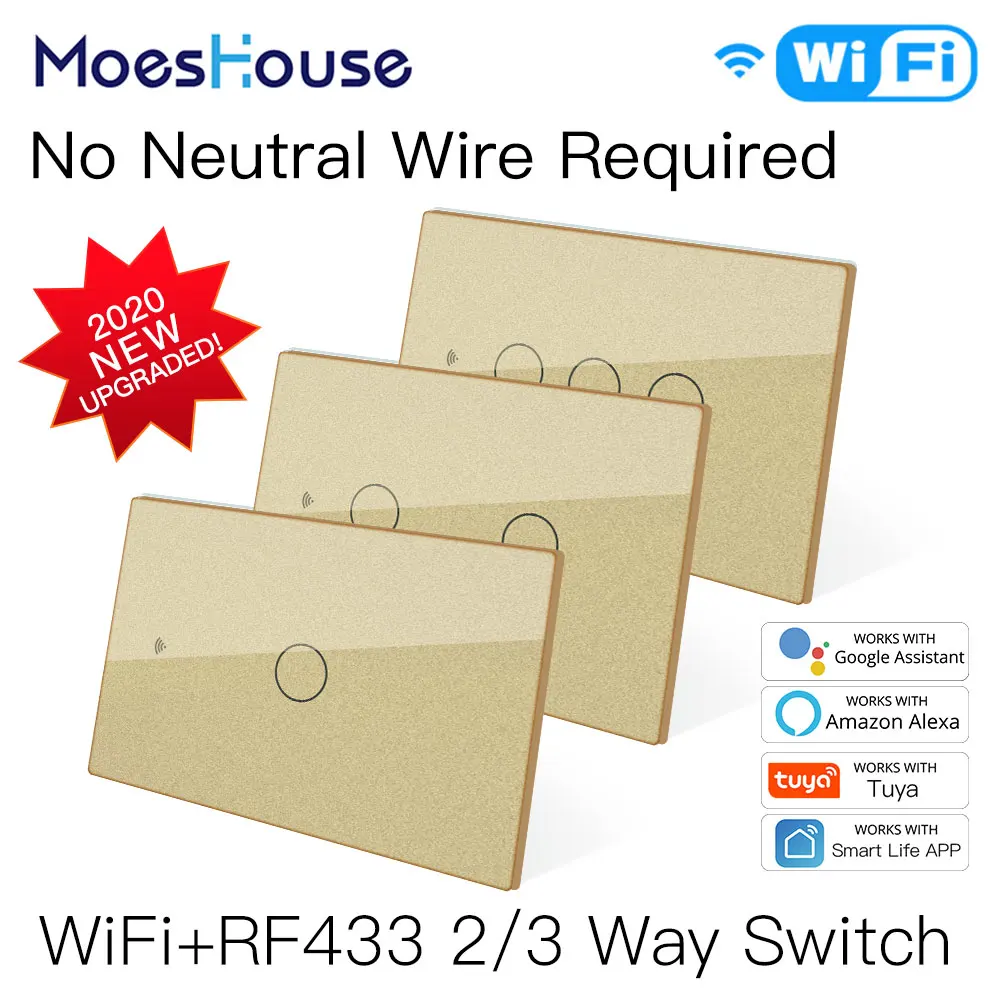 

Новый WiFi умный светильник переключатель RF433 без нейтральный провод один приложение Smart Life приложение Tuya Управление работает с Amazon Alexa Google Home ...