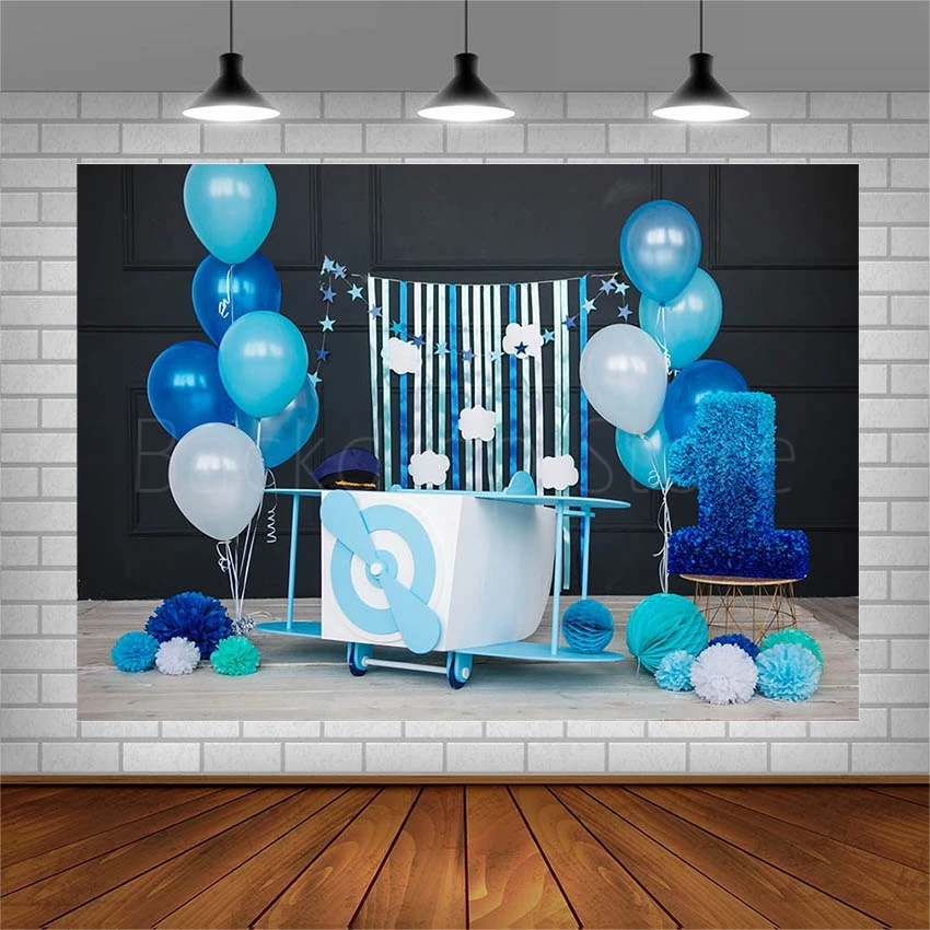 Фоны для фотосъемки Avezano празднование первого дня рождения синие воздушные шары