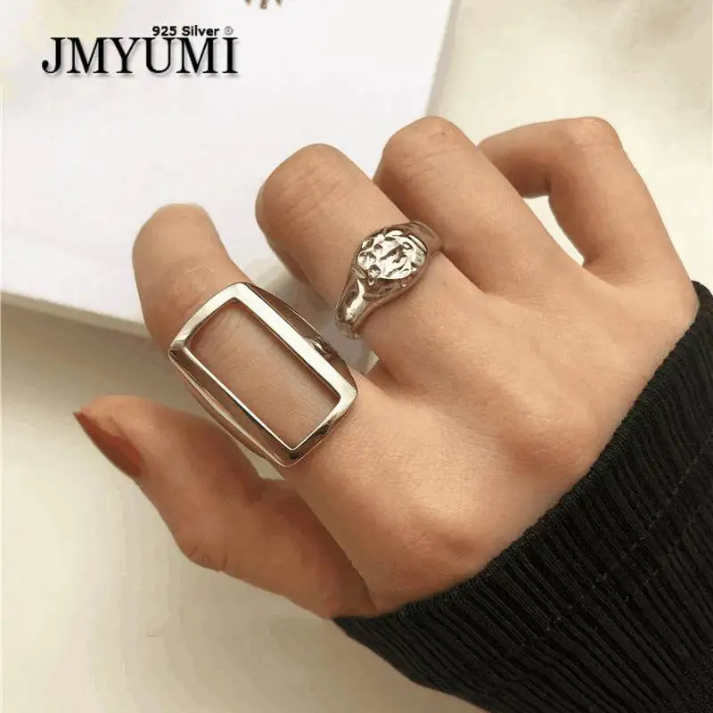 

Кольцо JMYUMI из стерлингового серебра 925 пробы с полым прямоугольным кольцом