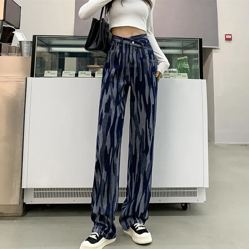 

New Fashion Loose Straight Jeans Pants For Women Casual High Waist Denim Pants Female Trousers Slim Wide Leg Baggy Jeans Q5553