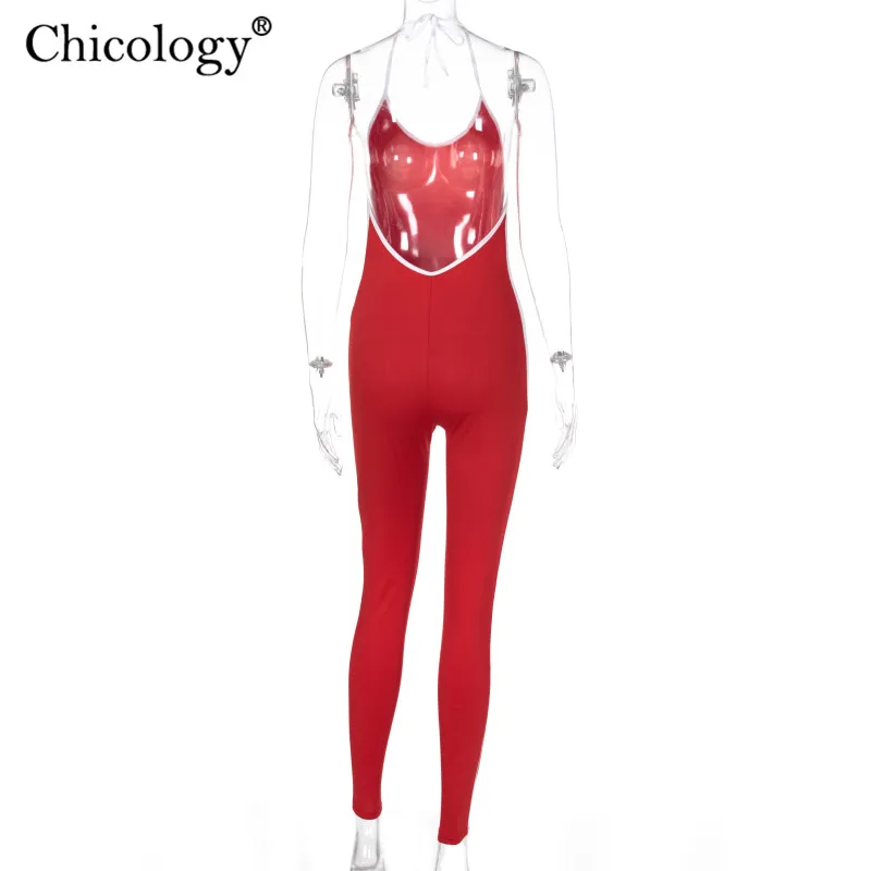Chicology halter backless side stripe fashion jumpsuit neon sleeveless sportswear women 2020 summer streetwear lady sexy outfits | Женская