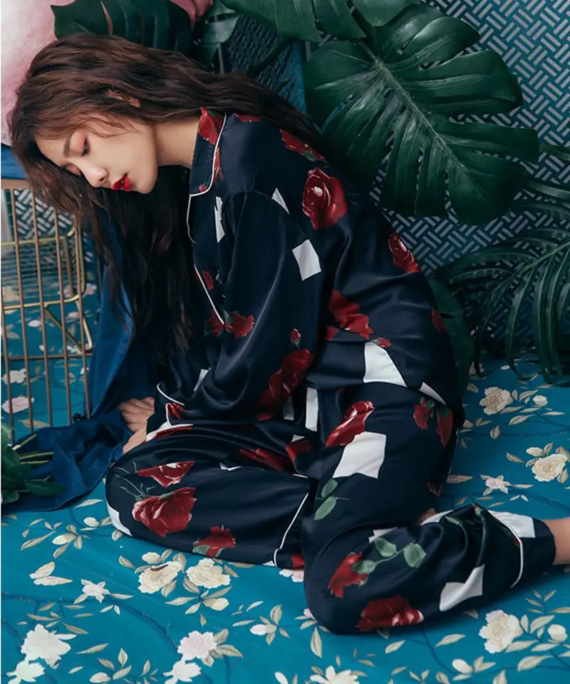 Smmoloa Autumn Winter Long Sleeves Pijama Women Nature Silk Pajamas