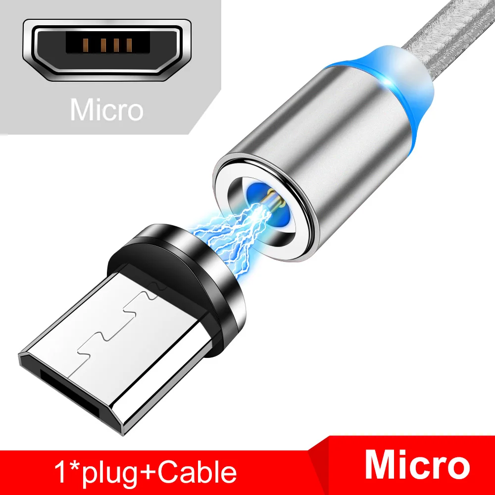 Магнитный usb-кабель Tisluo/Micro USB/type-C для iPhone X Xs Max светодиодный 1 м магнитное зарядное устройство для samsung s10 Xiaomi Pocophone USB C - Цвет: Micro usb Silver