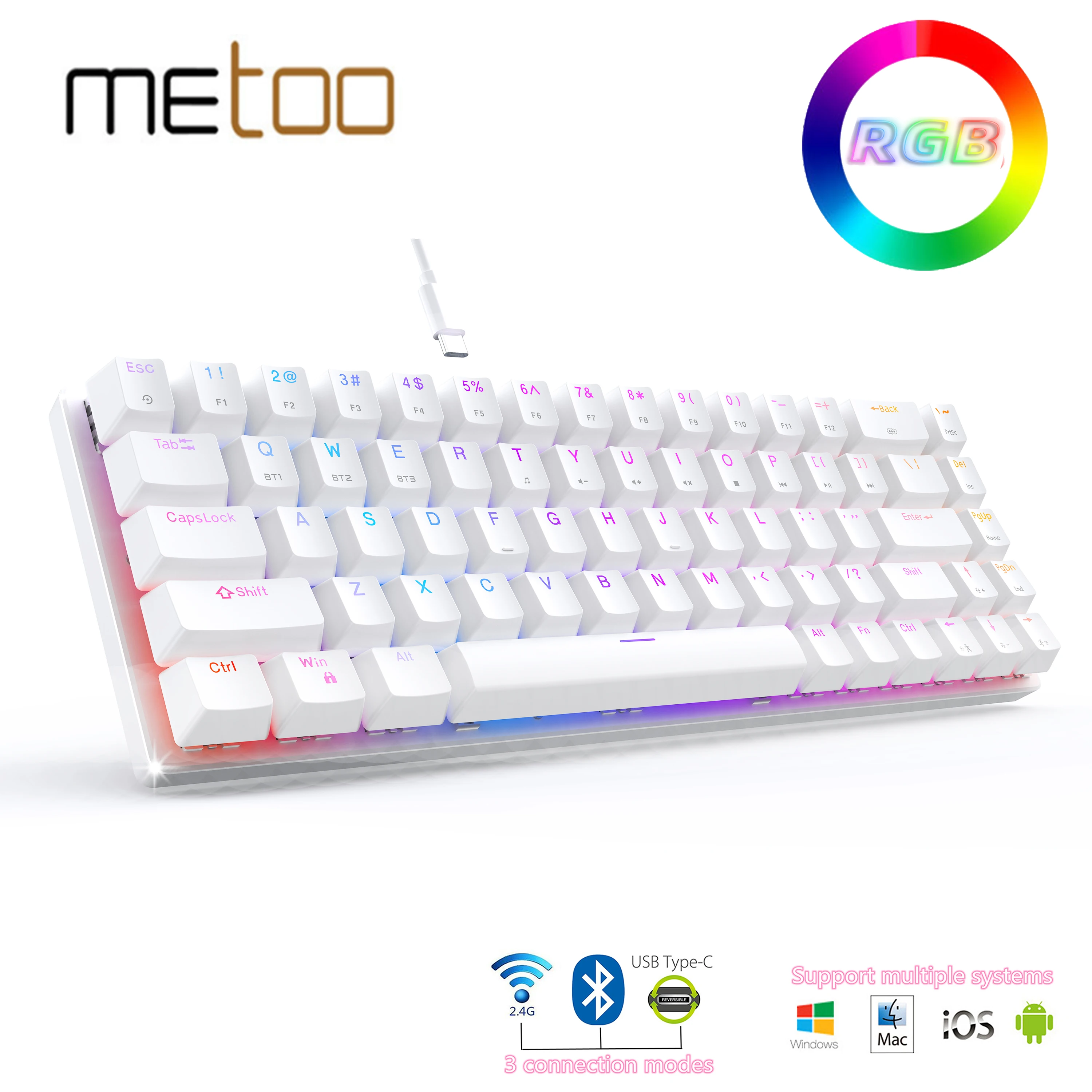 

Metoo Bluetooth Mechanical Keyboard for Tablet iPad phone Wireless 2.4G 3 modes keyboard RGB Backlight USB wired Teclado