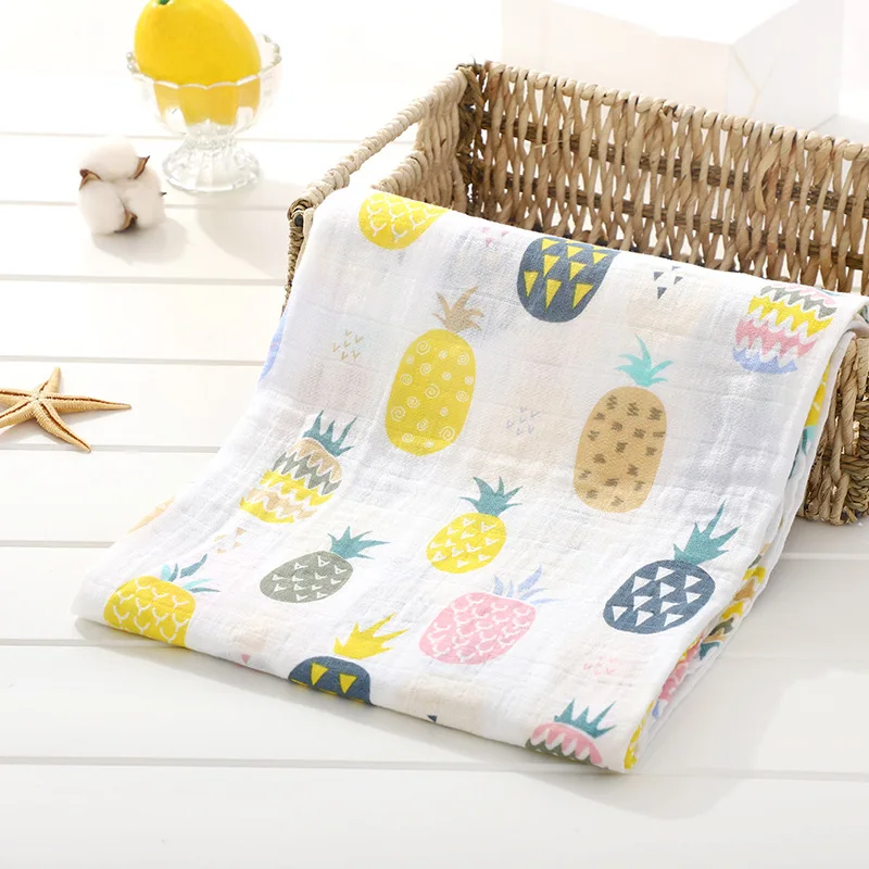 Pineapple 2 слоя муслина, хлопок, детские пеленки с рисунком, мягкие одеяла для новорожденных, для ванной, марля, Детская накидка, спальный мешок, чехол для коляски, 120*120 см - Цвет: Pineapple