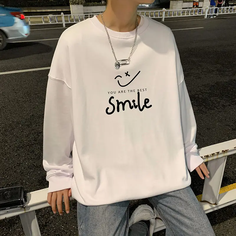 

round Neck Men 's Autumn Men 's Top Clothing Trendy Students Korean Style Loose Coat Spring and Autumn