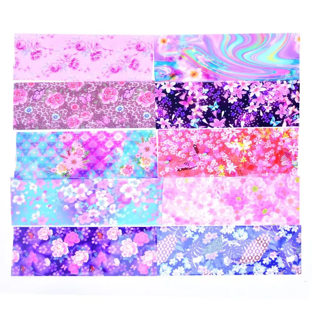 

FWC 10 PCS Nail Foil Polish Stickers Mix Rose Flower Transfer Foil Nails Decal Sliders For Nail Art Decoration Manicure Designs