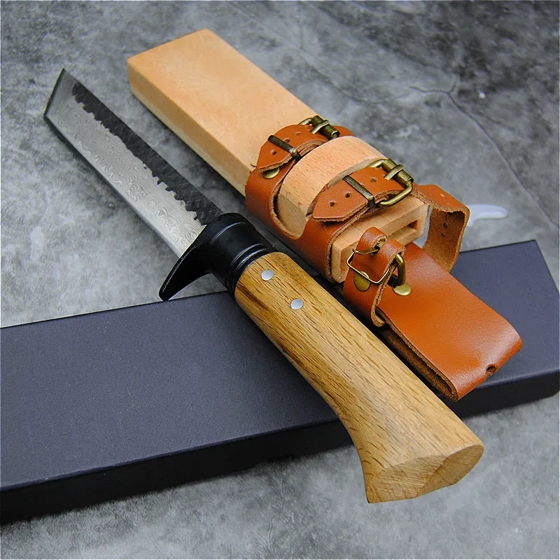 Японский самурайский стиль Кованое D2 стальное прямое лезвие 59HRC Открытый Кемпинг