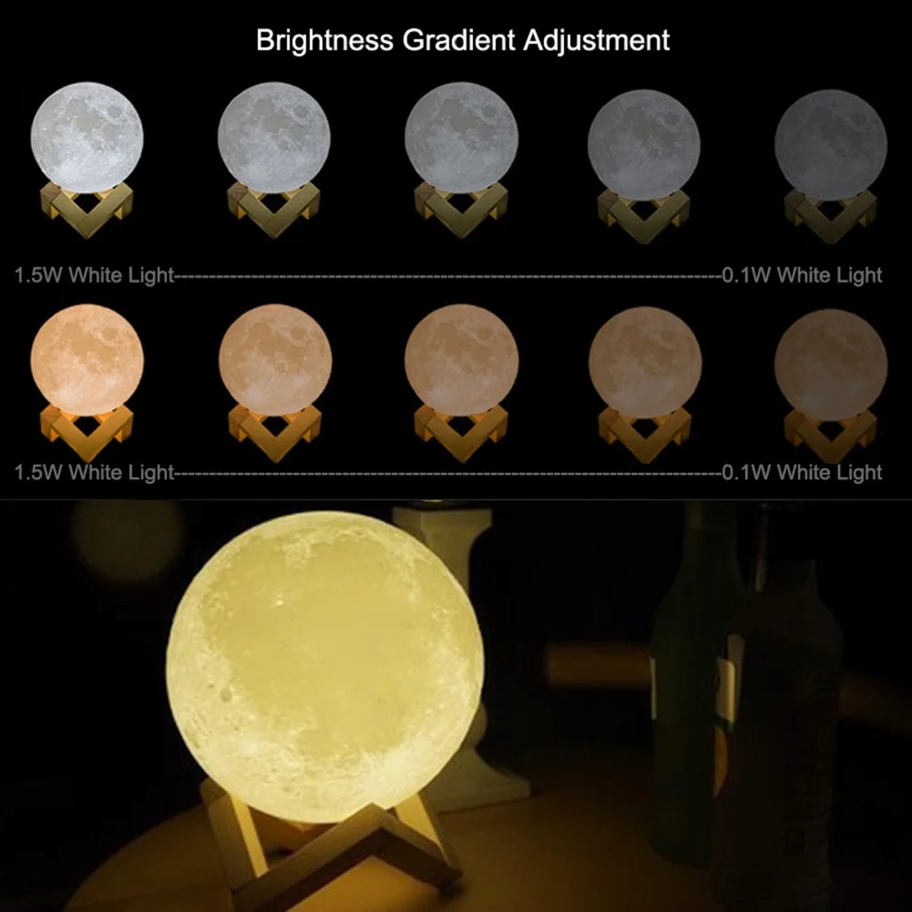 

SXZM 3D Print Moon LED Night Light 2-Color Change Dimmable USB Rechargeable Table Lamp Decoration For Home Bedroom Dorm Room