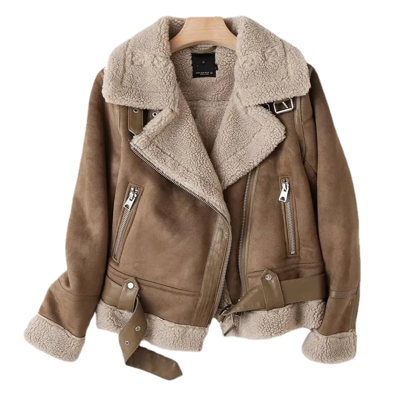 

Женское меховое пальто с длинным рукавом, Свободный теплый женский жакет с поясом, кашемировая зимняя утепленная женская куртка с локомоти...