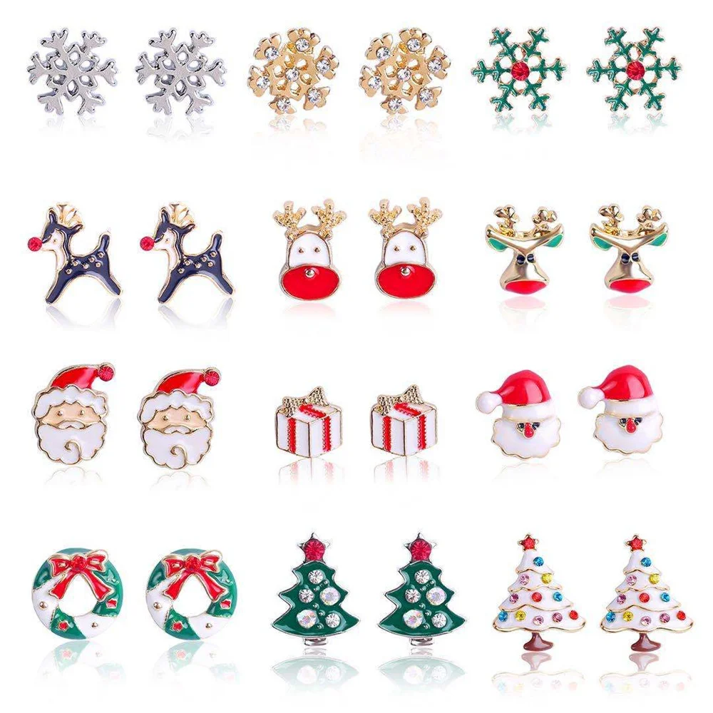 

1Pair Christmas Ear Studs Colorful Earrings Women Exquisite Christmas Snowflake Ewelry Accessories Girl Friend Xmas Gifts