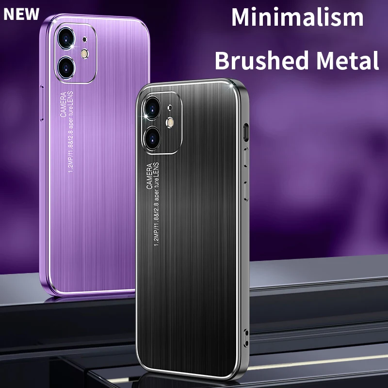 2021 NewYear Brushed Metal Case For iPhone 11 12 Pro Max Mini 7 8 Plus XR X XS MAX Fashion Trend Creative Minimalism INS Cover | Мобильные