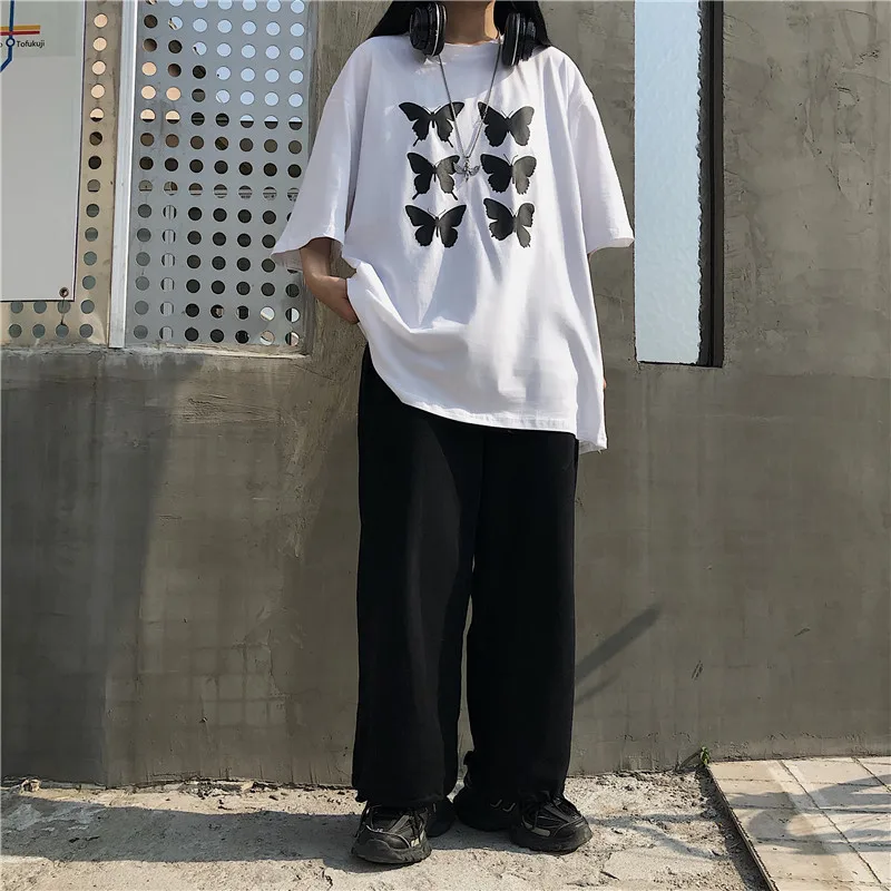 

Graphic T Shirts Oversized T Shirt Harajuku Korean Fashion Butterfly Print Short Sleeve Clothes Tops Summer Clothes For Women
