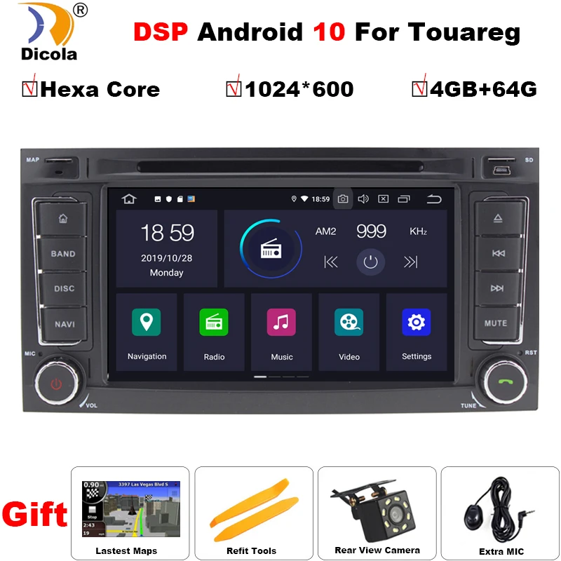 Автомобильный радиоприемник PX6 DSP Hexa Core 4 Гб + 64 ГБ Android 10 GPS навигация для