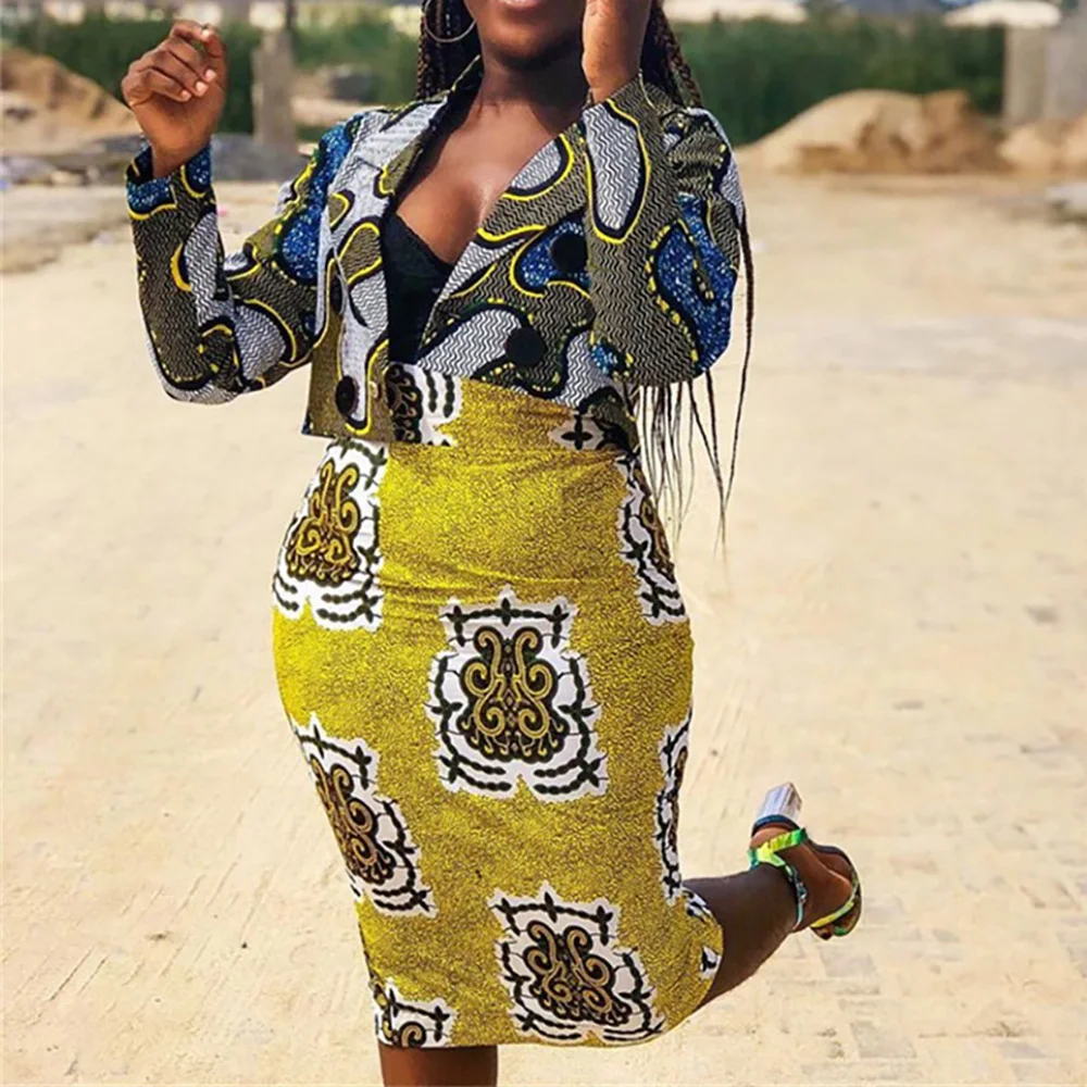 

В винтажном стиле; С принтом Комплект из 2 предметов Женский блейзер Топы узкая юбка-карандаш топы с длинными рукавами женские офисные осенн...