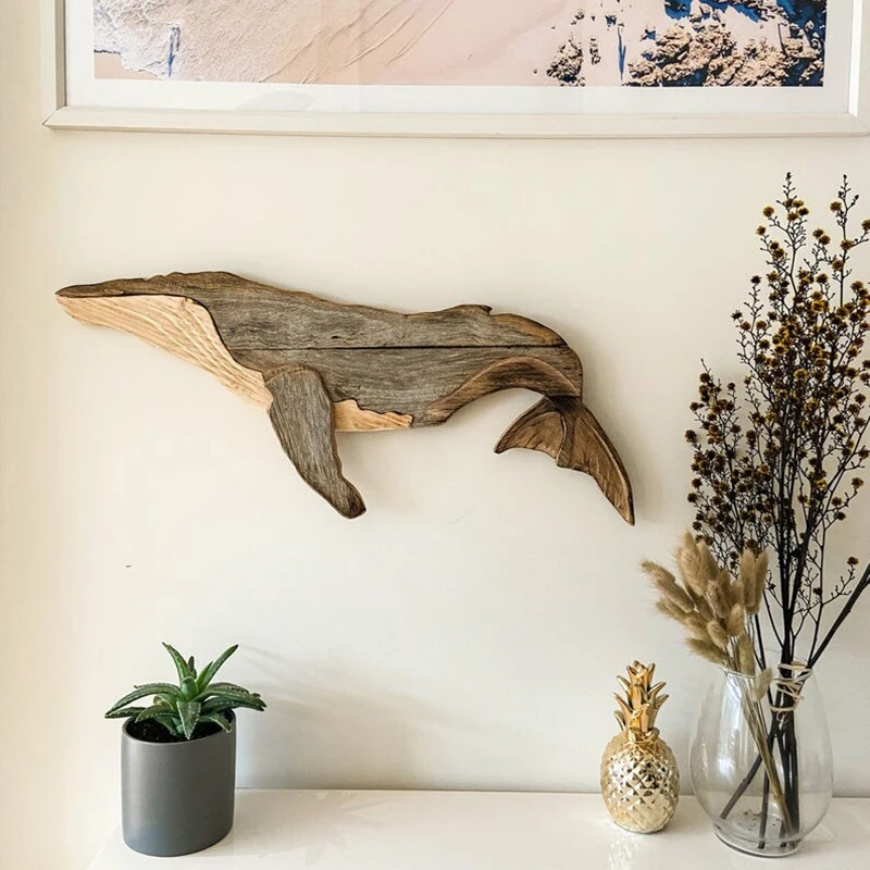 

Home Decoration Marine Element-whale And Ocean-wave Wooden Wall Decoration Hand-selected Gift Wooden Ornament Accessories
