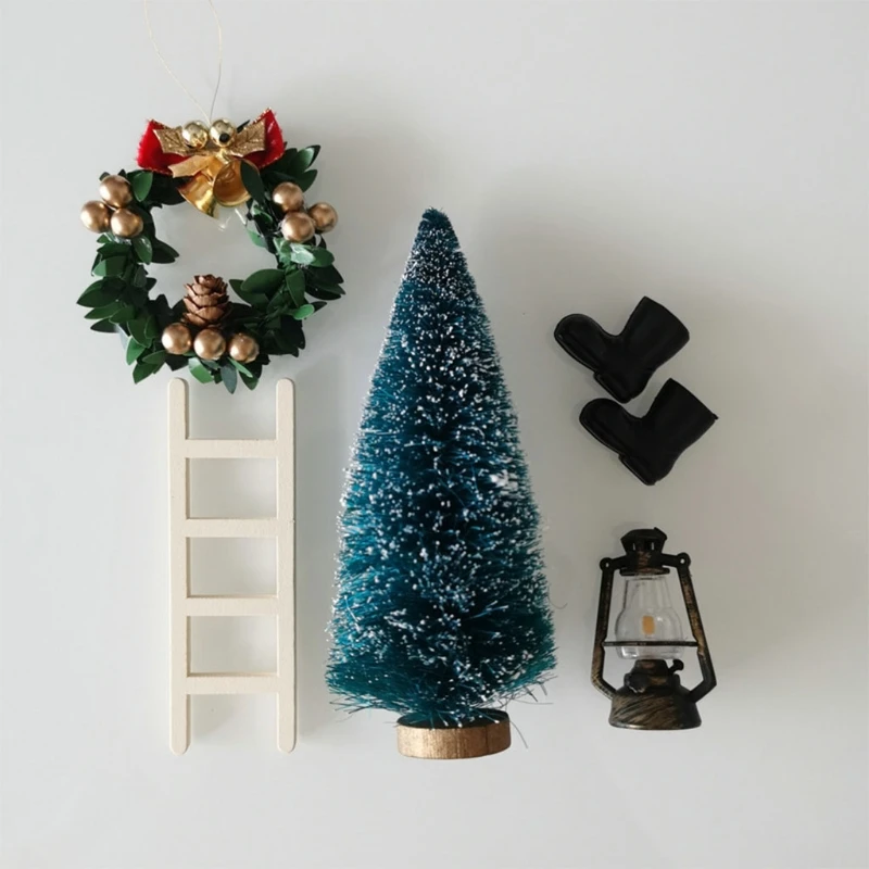 

Xmas Miniature Gnome House Set Boots Lantern Tree Wreath Ladder Dollhouse Accessories Role-Play Toy Christmas Theme