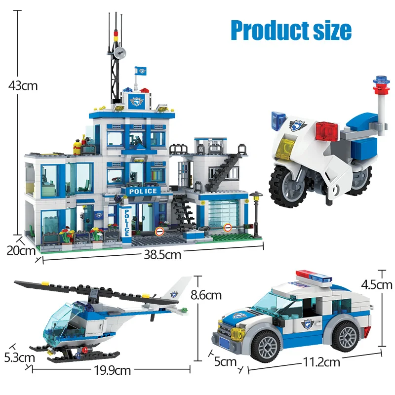 

1215pcs DIY Police Headquarters Series Helicopter Car Building Blocks City Police Station Figures Bricks Toys for Boys