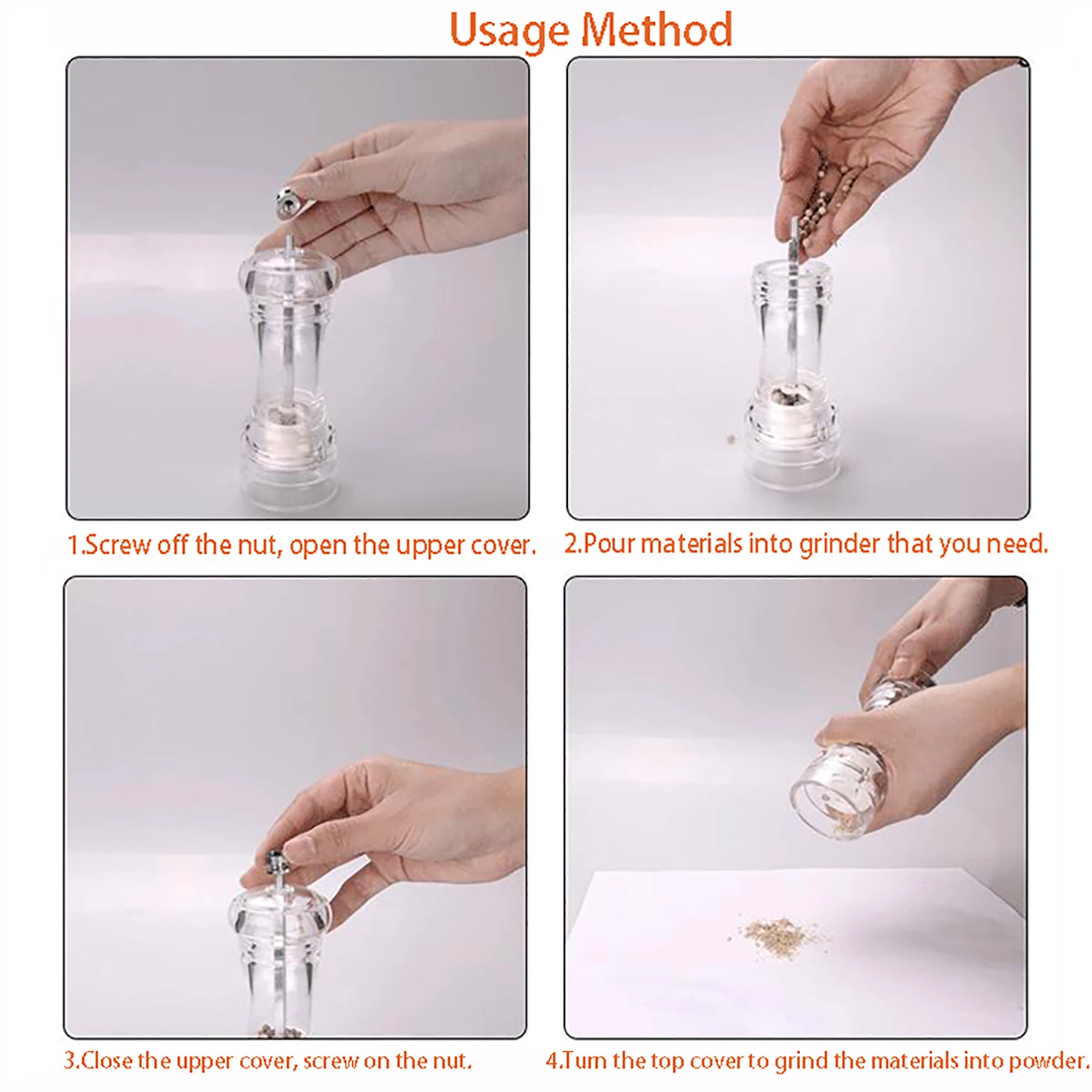 

Salt And Pepper Grinder Spice Mill Ceramic Grinding Core With Adjustable Coarse Fine Acrylic+Wood Pepper Grinder Kitchen Tools