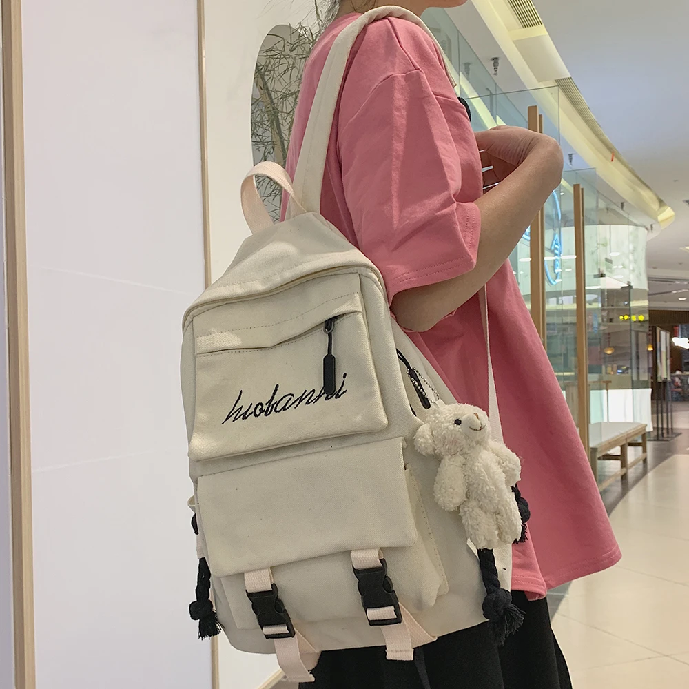 Женский студенческий рюкзак с пряжкой милая холщовая школьная сумка буквенным
