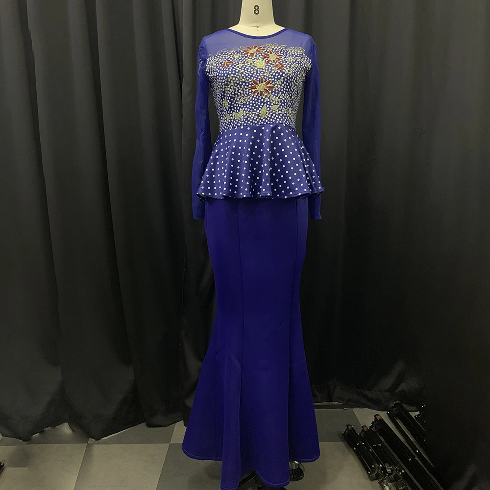 Русалка вечернее платье длинного размера плюс XXL-5XL сетка с длинным рукавом Пеплум с оборками Vestidos Африка женское Макси платье элегантное