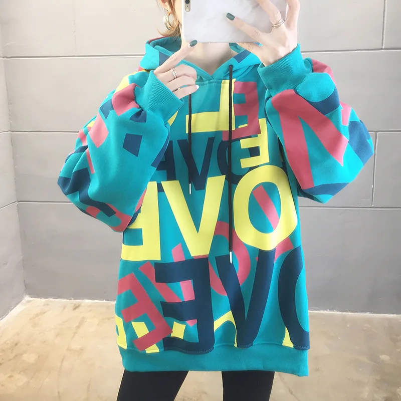 

2020 Spring Womens Clothes Hoodies Teen Street Harajuku Hip Hop Pastel Sweatshirt for Women Printing Loose Leisure Hoodie Kpop