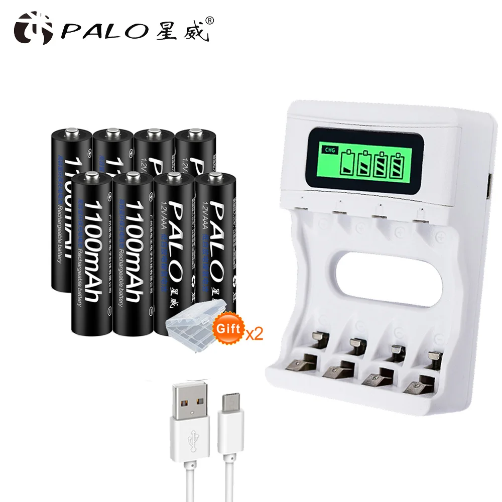 1 charger 8 battery PALO 4 шт./лот 1,2 в AAA 1100 мАч ni-mh аккумуляторная батарея с 1800 циклом аккумуляторных батарей для микрофона - Цвет: 1 charger 8 battery