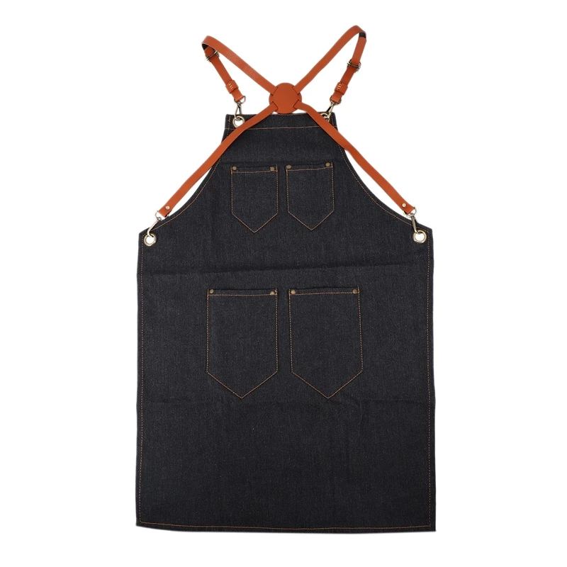 Джинсовый нагрудник фартук кожаный ремень для бариста пекаря рабочая форма