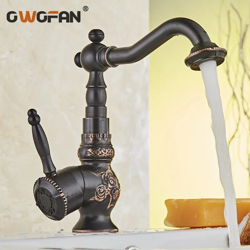 

Basin Faucets ORB Swivel Bathroom Sink Taps Black High Arch Kitchen Crane Concrete Mixer Carve Classic Retro Water Taps 10702H