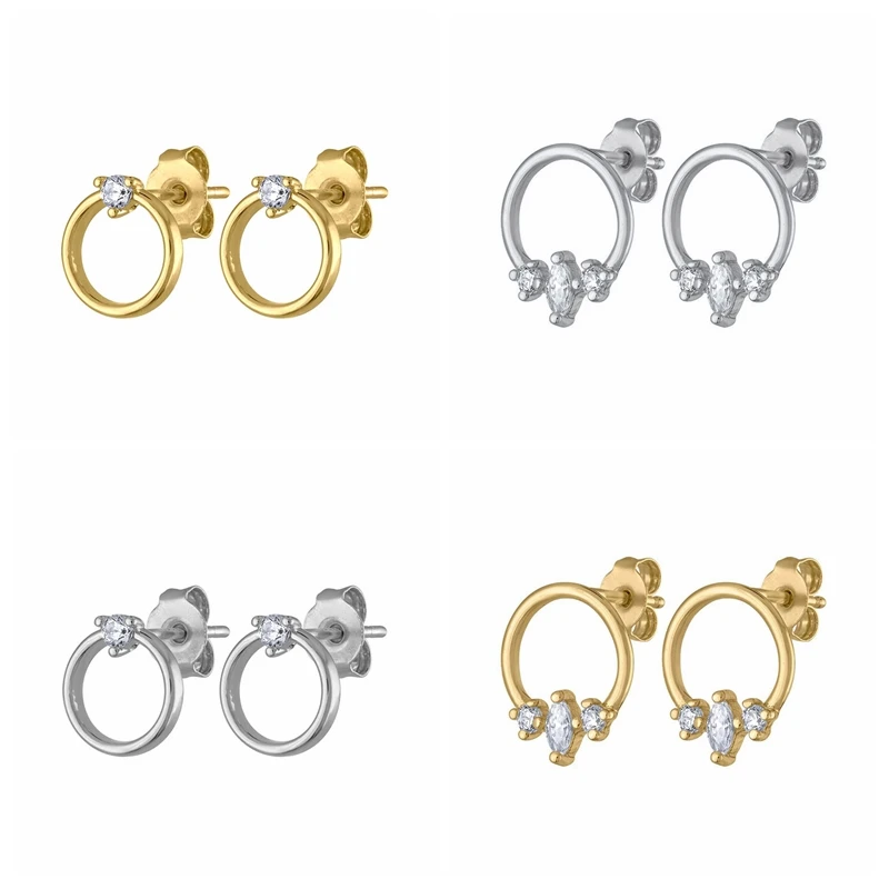 

Minimalism Crystal Stud Earrings 925 Sterling Silver Ear Needle Exquisite Fashion CZ Jewelry For Women Qualities Birthday Gifts