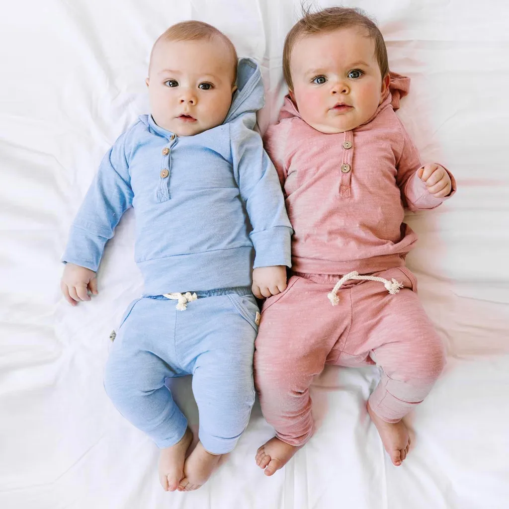 Kids Autumn Clothes Newborn Infant Baby Boys Girls Solid Hoodie Shirt Tops+ Pants Outfits Set Meisjes Kleding 6M-24M | Детская одежда и