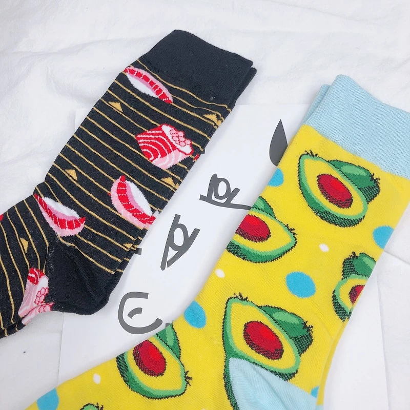 Women Korean Style Cartoon Food Socks Sushi Avocado Patterned Cotton Harajuku Unisex Skateboard Happy Casual Sox | Женская одежда