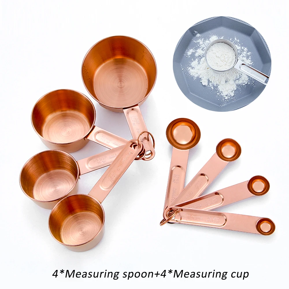 Measuring Cup with Measuring Spoon Stainless Steel Stackable Kitchen Measuring Tool for Baking Tea Coffee Rose Gold /Silver/Gold