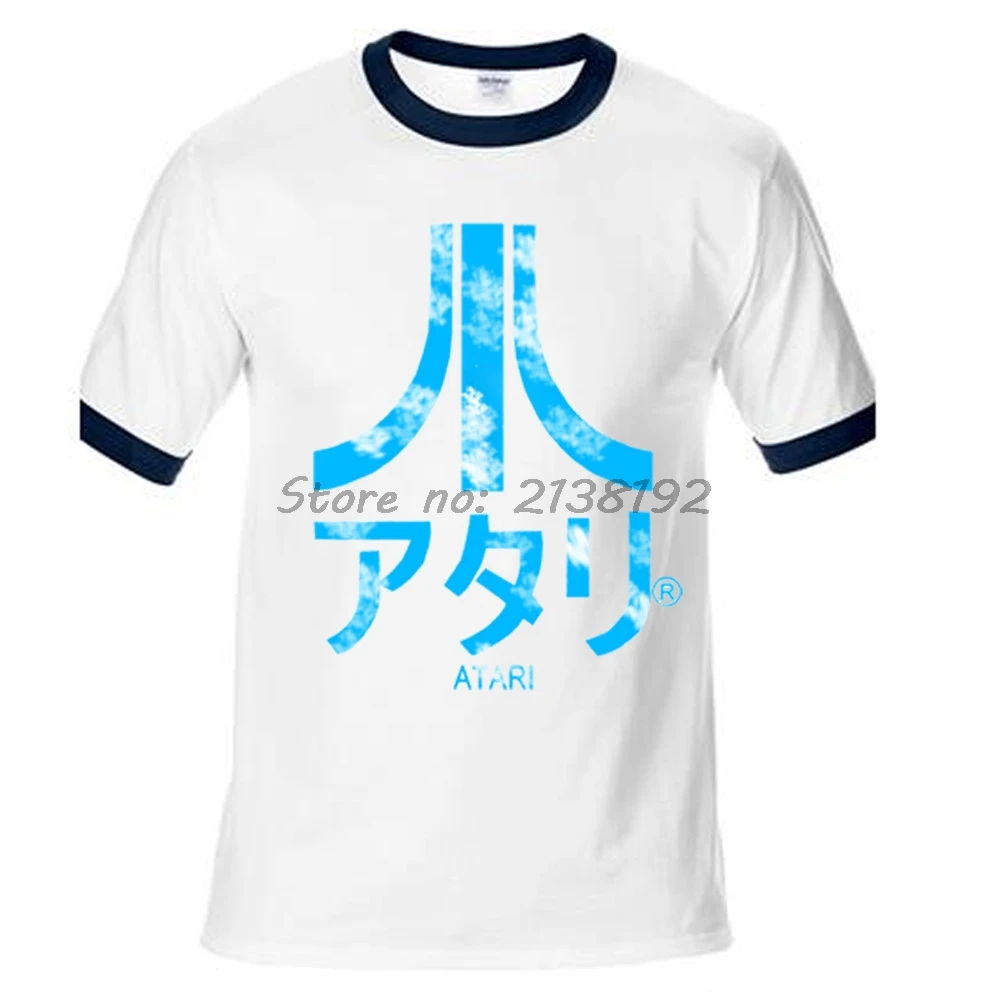 WHITE WITH NAVY ATARI мужская футболка мужская Футболка с рукавами реглан брендовая летняя модная мужские топы футболки подарок - Color: WHITE WITH NAVY